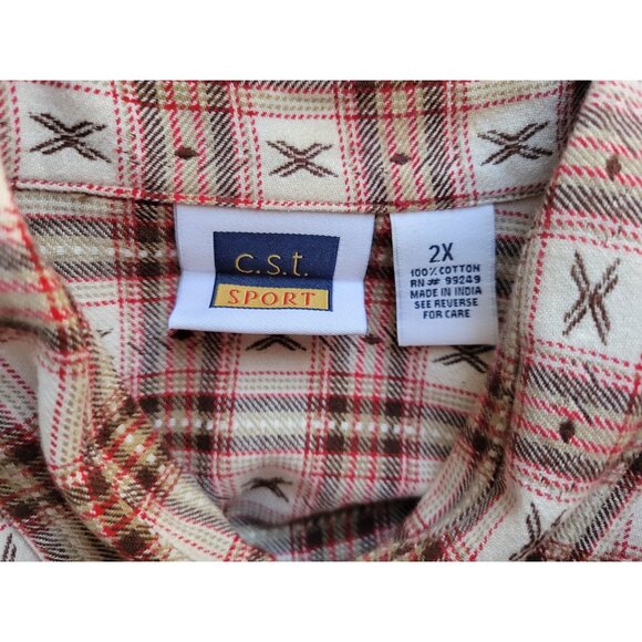 CST Sport Womens Shirt 2X Plus Long Sleeve Red Brown Plaid Cotton PLA88E - Picture 8 of 8